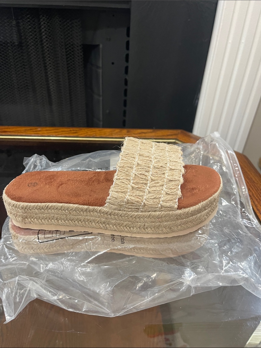 Beige Jute Espadrille Slide Sandals